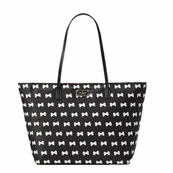 kate spade Handbags - Kate Spade Black Tote with White Bow Pattern